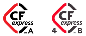 Left: CFexpress Type A, version 2.0 card logo 
Right: CFexpress Type B, version 4.0 card logo 